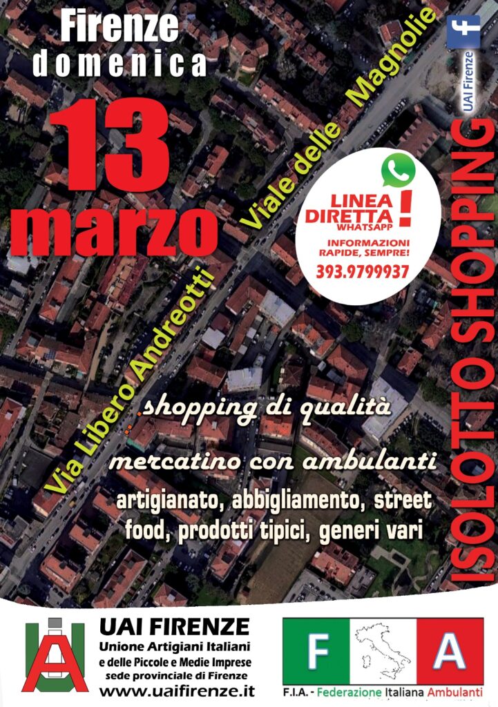 Locandina fiera Isolotto Shopping Firenze 13 marzo 2022